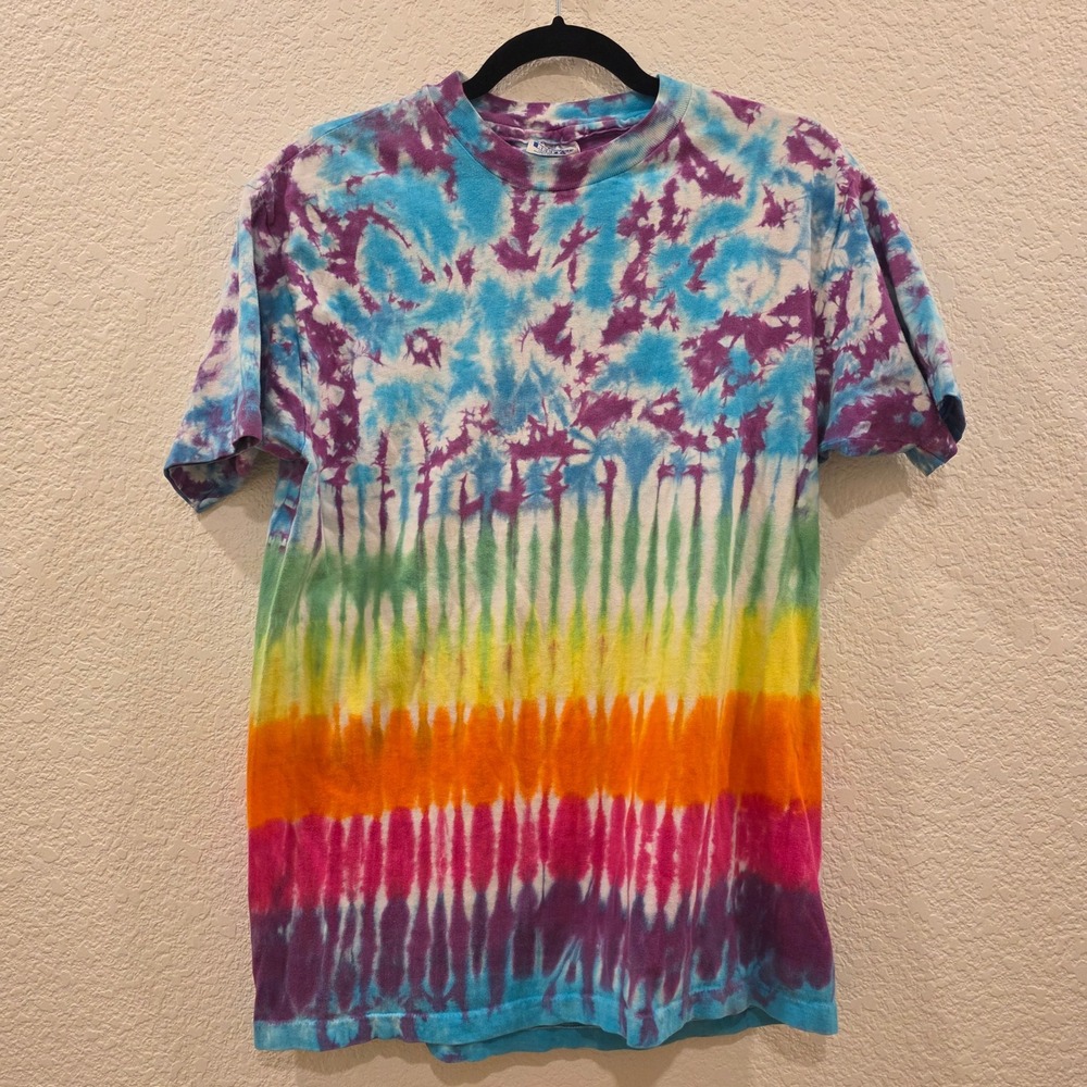 VTG Hanes Beefy-T Shirt Mens L Rainbow Tie Dye Short Sleeve Cotton Single Stitch